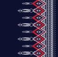 Red and white triangle shapes of Geometric ethnic texture embroidery design with Dark Blue background or wallpaper and skirt,carp Royalty Free Stock Photo