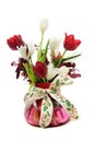 Red and white Tulips in glass vase