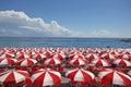 Red and white umbrellas