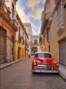 Red and White Vintage Car in Cuba