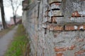 Red White Wall Background. Old Grungy Brick Wall Horizontal Texture. Brickwall Backdrop. Stonewall Wallpaper. Vintage Wall With Pe Royalty Free Stock Photo