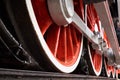 Red and white wheels of the old classic steam locomotive Royalty Free Stock Photo