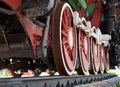Red and white wheels of the old steam locomotive Royalty Free Stock Photo