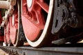 Red and white wheels of the old steam locomotive Royalty Free Stock Photo