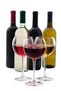 Red and white Wine bottle and glasses on white background Royalty Free Stock Photo