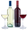 Red and white wine bottles beverage glasses square isolated Royalty Free Stock Photo