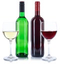 Red and white wine bottles beverage glasses square isolated on w Royalty Free Stock Photo