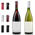 Red and white wine bottles. Caps or sleeves, closing the stopper. Royalty Free Stock Photo