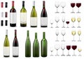 Red and white wine bottles and glasses. Realistic mockup Royalty Free Stock Photo