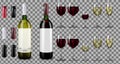 Red and white wine bottles and glasses. Realistic mockup Royalty Free Stock Photo