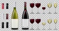 Red and white wine bottles and glasses. Realistic mockup Royalty Free Stock Photo