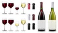 Red and white wine bottles and glasses. Realistic mockup Royalty Free Stock Photo