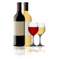 Red and white wine bottles and goblets Royalty Free Stock Photo