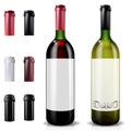 Red and white wine bottles. Set of caps or sleeves, closing the stopper. Royalty Free Stock Photo