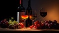 Red and white wine composition in mood lighting