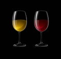 Red and white wine in a glass isolated on black