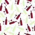 Red and white wine glasses and bottle seamless pattern