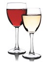 Glasses of red and white wine on white background Royalty Free Stock Photo