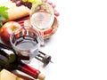 Red and white wine, grape, cheese and sausages Royalty Free Stock Photo