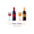 Red and White Wine icon, Wine menu logo. Winemaking, tasting. Glasses and bottles of wine. Emblem design, Vector Royalty Free Stock Photo