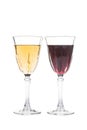 Red and white wine in luxurious crystal glasses