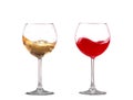 Red and white wine splash diagonal