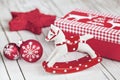 Red White Xmas Decoration With Rocking Horse Royalty Free Stock Photo