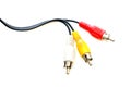 Red, white and yellow male cinch plugs Royalty Free Stock Photo