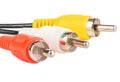 Red, white and yellow RCA connectors for video and stereo audio on a white background. Royalty Free Stock Photo