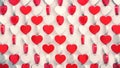 Red and whites hearts pattern 3d render