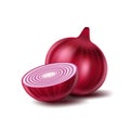 Red whole onion, and a cut piece, onion flavor, fresh vegetables Royalty Free Stock Photo