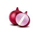 Red whole onion, and a cut piece on white plate, onion flavor. Royalty Free Stock Photo