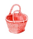 Red wicker basket for Easter eggs, with handles