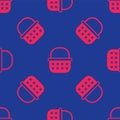 Red Wicker basket icon isolated seamless pattern on blue background. Vector Royalty Free Stock Photo