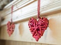 Red wicker hearts ,selective focus Royalty Free Stock Photo