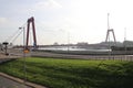 The red willemsbrug bridge in Rotterdam over river Nieuwe Maas to connect North part to the northern island named Noordereiland in