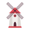 Red windmill in flat style. Vector illustration