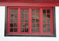 Red window at Tibetan house in Leh, India Royalty Free Stock Photo