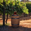 Red wine with barrel on vineyard in green Tuscany, Italy made with Generative AI Royalty Free Stock Photo