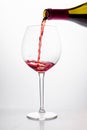 Red wine being poured into glass on white background Royalty Free Stock Photo