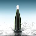 Red wine blank bottle without label on light blue background water splash Royalty Free Stock Photo