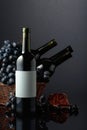 Red wine and blue grapes on a black reflective background Royalty Free Stock Photo