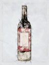 Red wine bottle from Bordeaux with blank label sticker