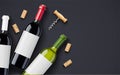 Red Wine bottle, cork and corkscrew concept design for Wines card Royalty Free Stock Photo