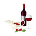 Red Wine in Bottle and Cranberry Sauce in Gravy Boat as Thanksgiving Day Festive Table Vector Illustration