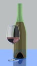 Red wine bottle and glass, 3D rendering