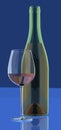 Red wine bottle and glass, 3D rendering