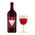 Red wine bottle and glass flat style vector illustration Royalty Free Stock Photo