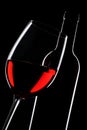 Red wine bottle and glass silhouette Royalty Free Stock Photo