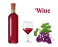 Red wine in a bottle, a glass with wine and a bunch of grapes isolated Royalty Free Stock Photo